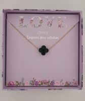 Kette Onyx Kleeblatt mit Stein neu in Schachtel