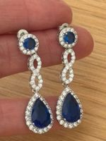 Luxus Elegante Zirkonia Ohrstecker Farbe: Silber/ Blau