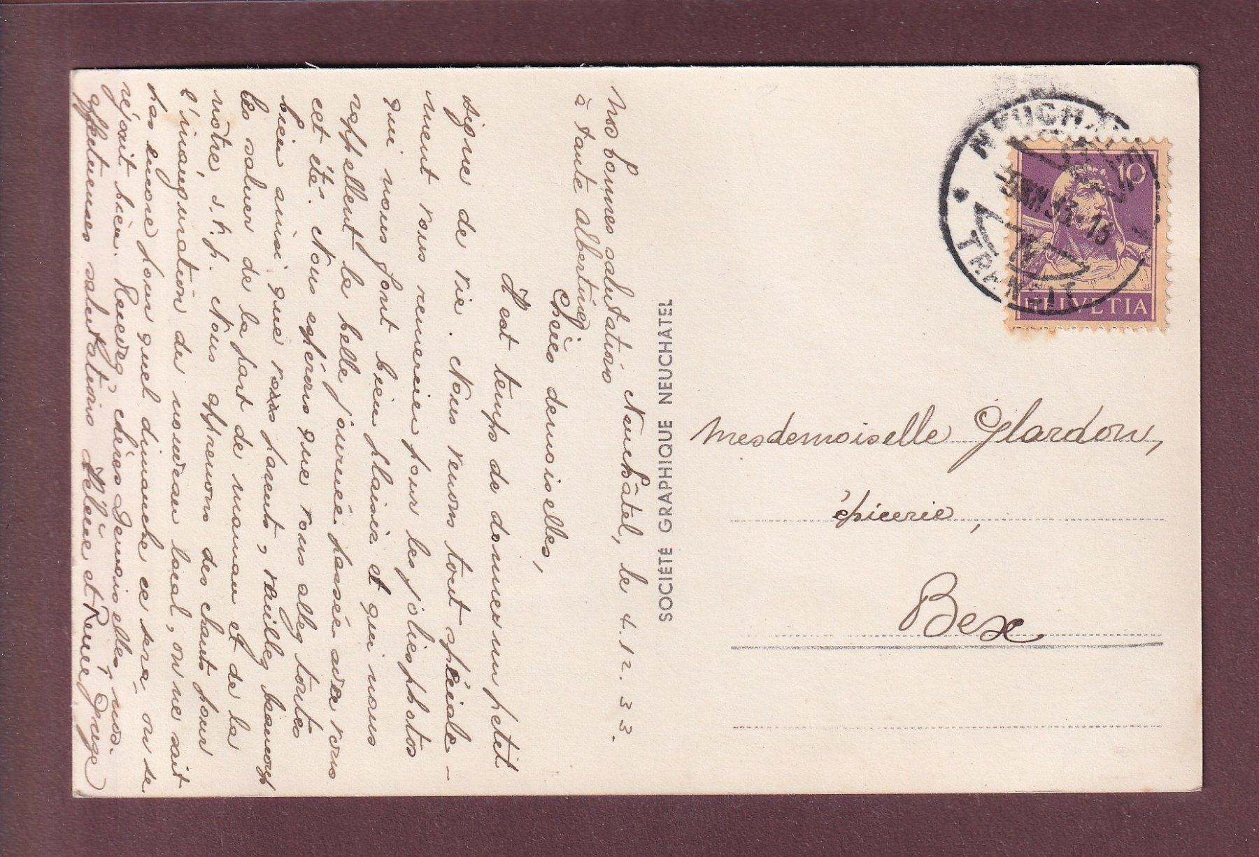 Cartes postales: NEUCHÂTEL - La Collégiale - 1933 – D'occasion à Pully par nicecards 1