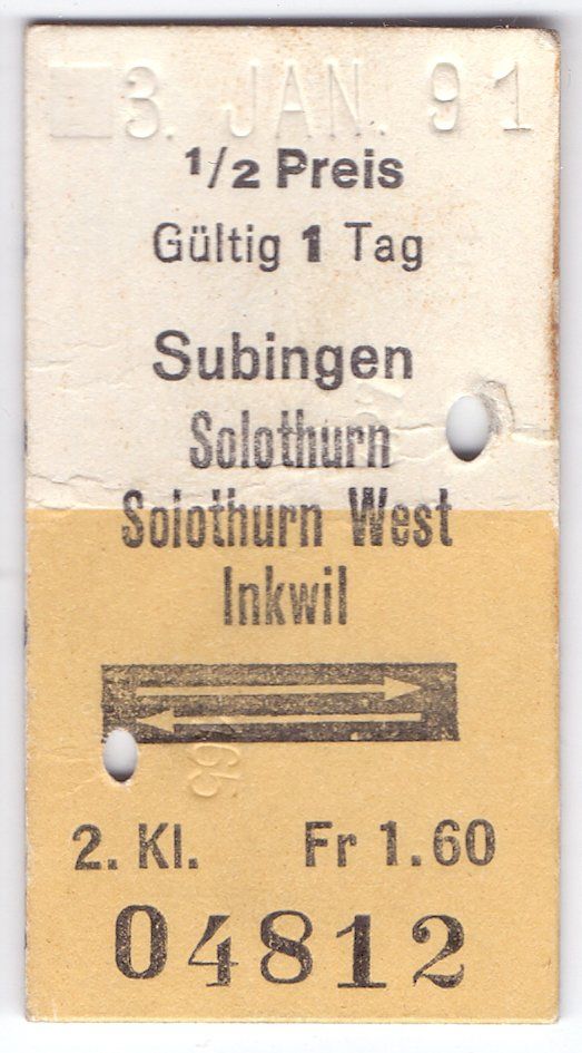 Biglietti: Billette Subingen - Solothurn - Solothurn West - Inkwil – Usato da Langenthal venduto da Sammlungs_aus