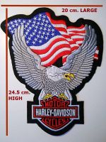 HARLEY DAVIDSON LARGE UPWING SILVER EAGLE & FLAG BIKER PATCH