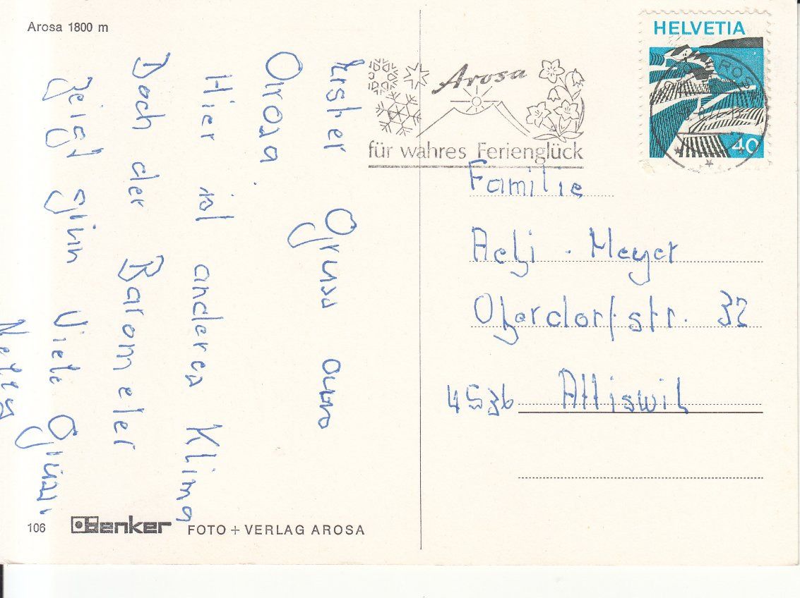 Cartoline postali: Arosa 1977 – Usato da Bürglen TG venduto da StampGraf 1