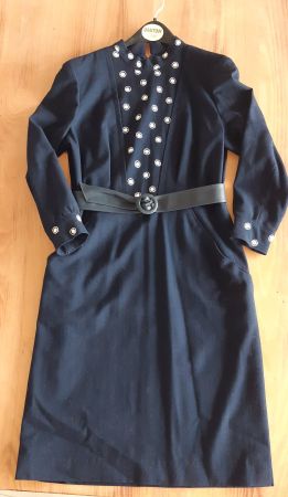 Magnifique robe VINTAGE de qualité, bleu marine, taille 38