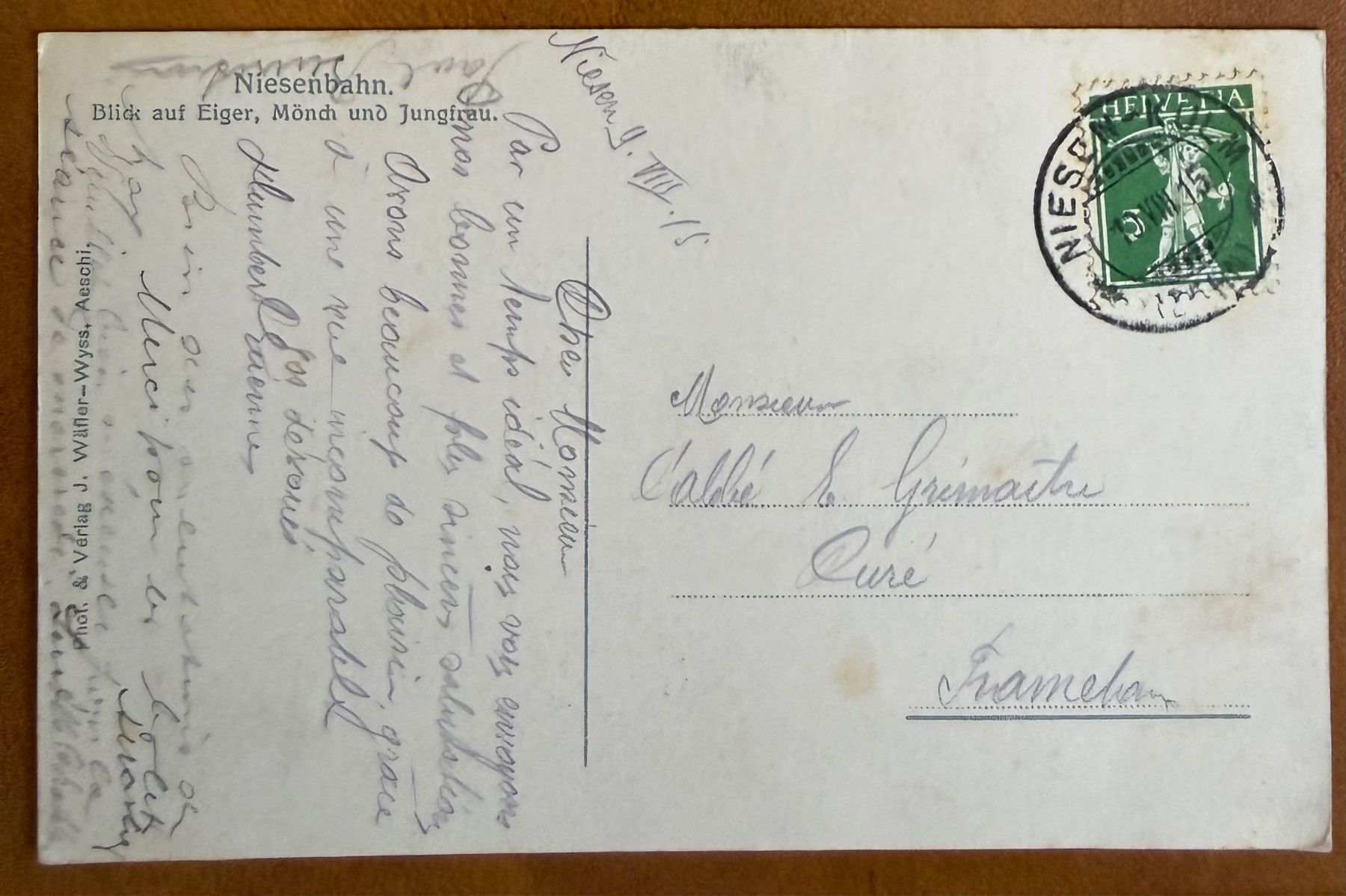 Ansichtskarten: Jungfrau - Eiger - Mönch - Panorama 1915 – Gebraucht aus Lutry von Ediego 1
