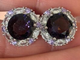 Luxus Elegante Zirkonia Ohrstecker Farbe : Silber/ Violett