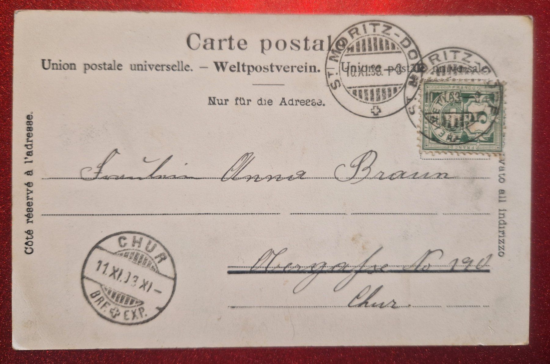 Cartoline postali: St. Moritz mit Piz Languard 1908 – Usato da Melchnau venduto da Fishel 1