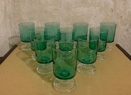 10er Set Vintage Trinkgläser Hellgrün / SUEDE von Luminarc