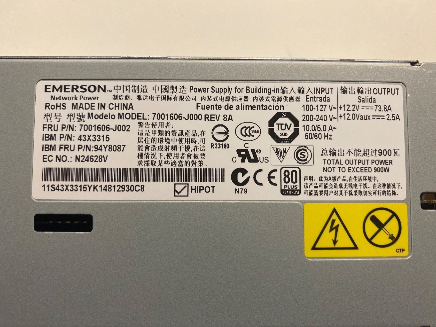 Elektronikbauteile: Server Netzteil 12V 73A 900W 7001706-J000 – Gebraucht aus Fislisbach von Special24 3