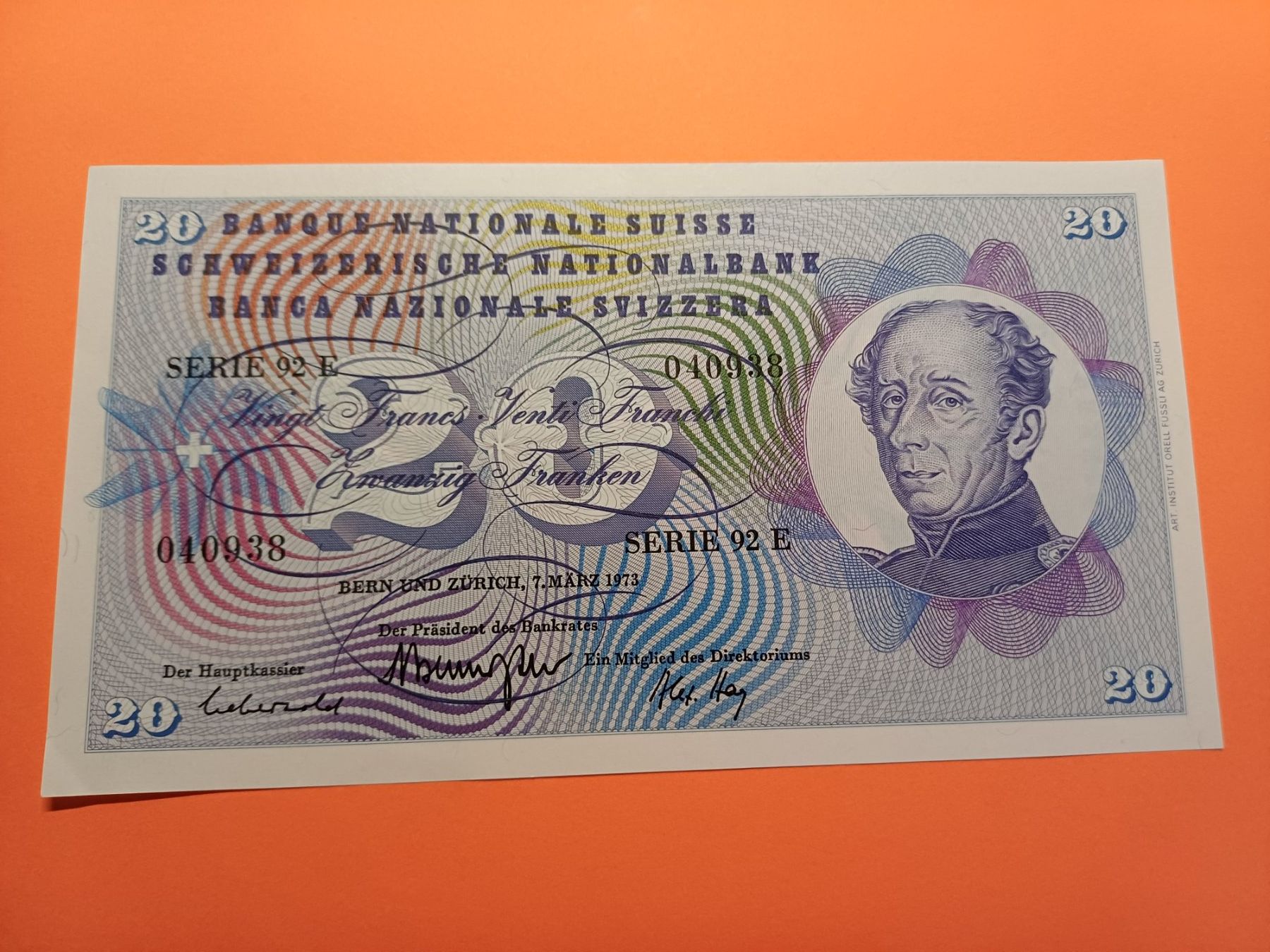 Schweizer Banknote 20 Franken, neu Serie 92E, Jahrgang 1973! (Neu ...
