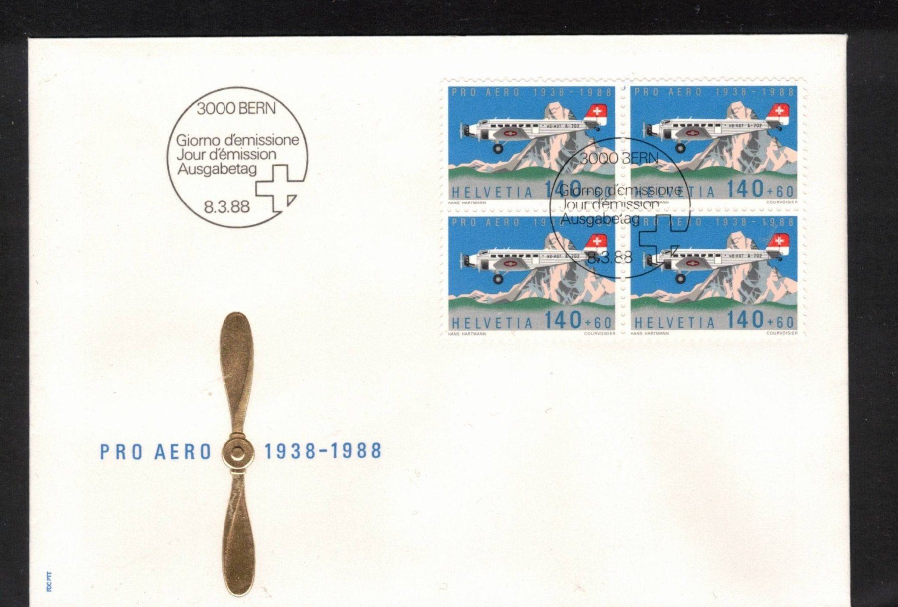 Tutti i francobolli: 1988  FDC 4er Pro Aero  aus ABO – Usato da Rheinau venduto da loxis