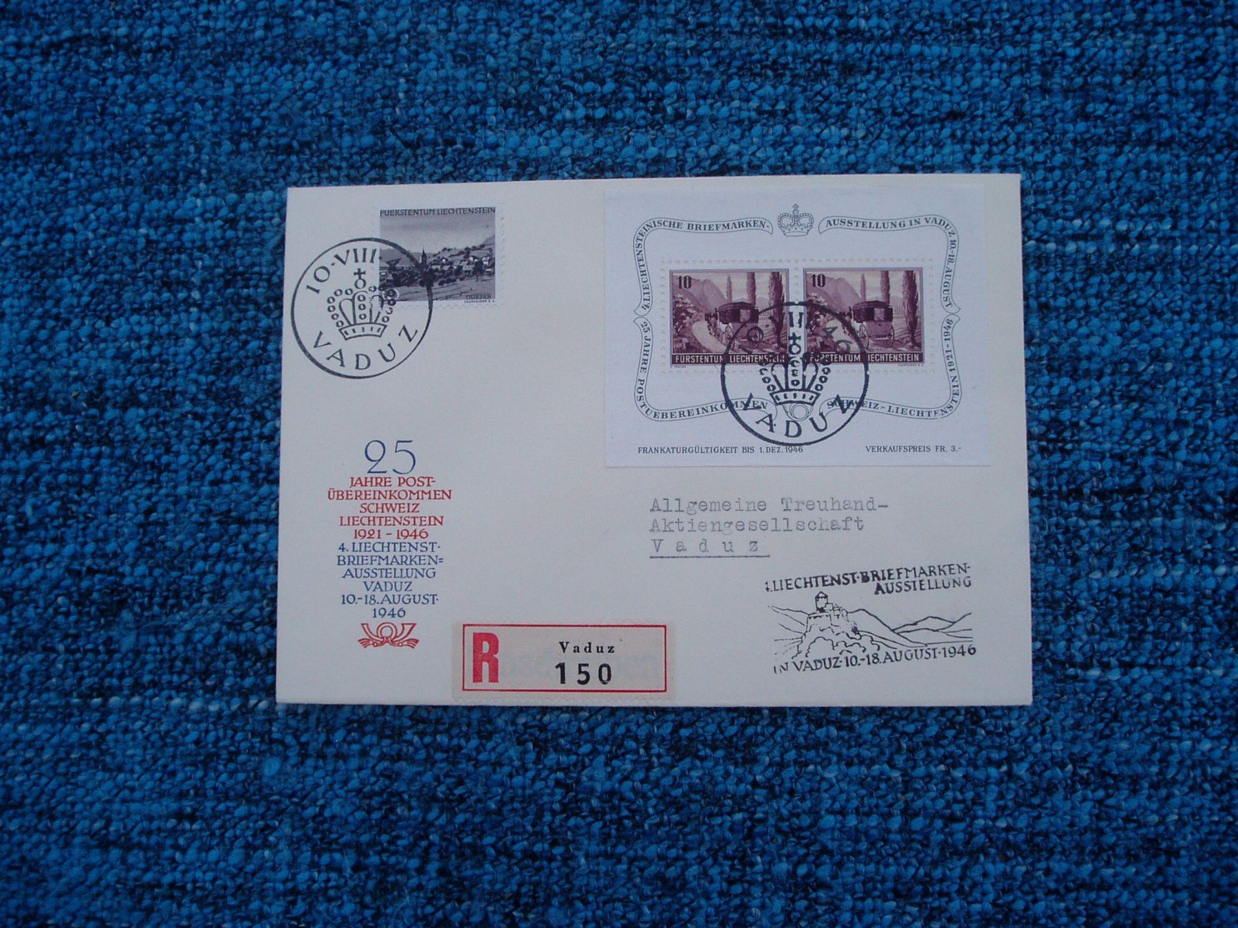 Tutti i francobolli: Liechtenstein Block Nr. 4 FDC  10.August 1946 – Usato da Rudolfstetten venduto da Nemo_333