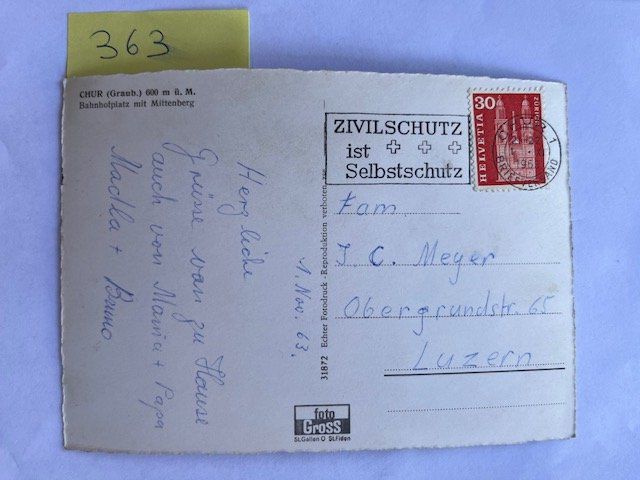 Cartoline postali: Alte Ansichtskarte Chur Bahnhofplatz mit Mittenberg, 1963 – Usato da Niederwil AG venduto da dahu75 1