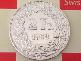 2 Franken 1932 vz, selten nur 0,25 Mio!