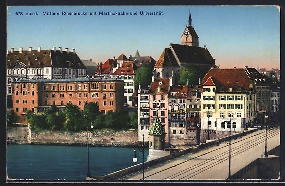 Ansichtskarten: Basel, Mittlere Rheinbrücke mit Martins – Gebraucht aus Berlin von bartko-reher