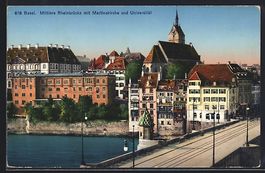 Basel, Mittlere Rheinbrücke mit Martins