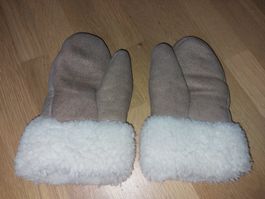 Damen Fausthandschuhe aus echtem Lammfell & Leder  Beige S/M
