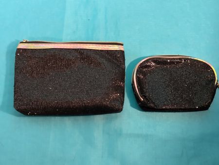 Tasche und passendes Portemonnaie, schwarz glitzernd