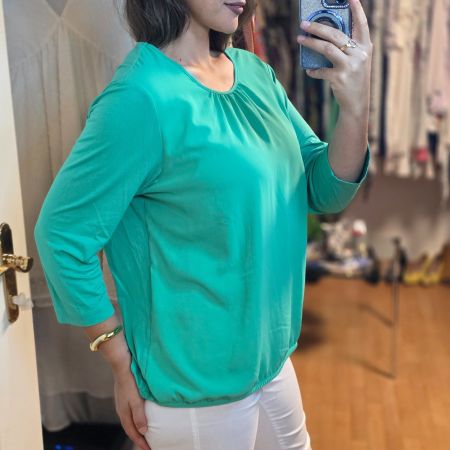 Damen Bluse Gr. 46 L XL Grün Viskose Elastan Top Zustand