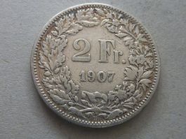 2 Fr.  1907  selten nur 0,30 Mio. Prägungen  -  ungereinigt