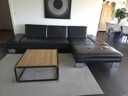 Schwarzes Echtledersofa in L-Form 