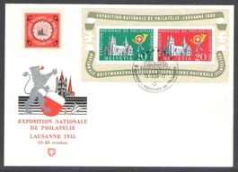 1955, W35, Block Lausanne auf illustr./unadr. Brief (13744)