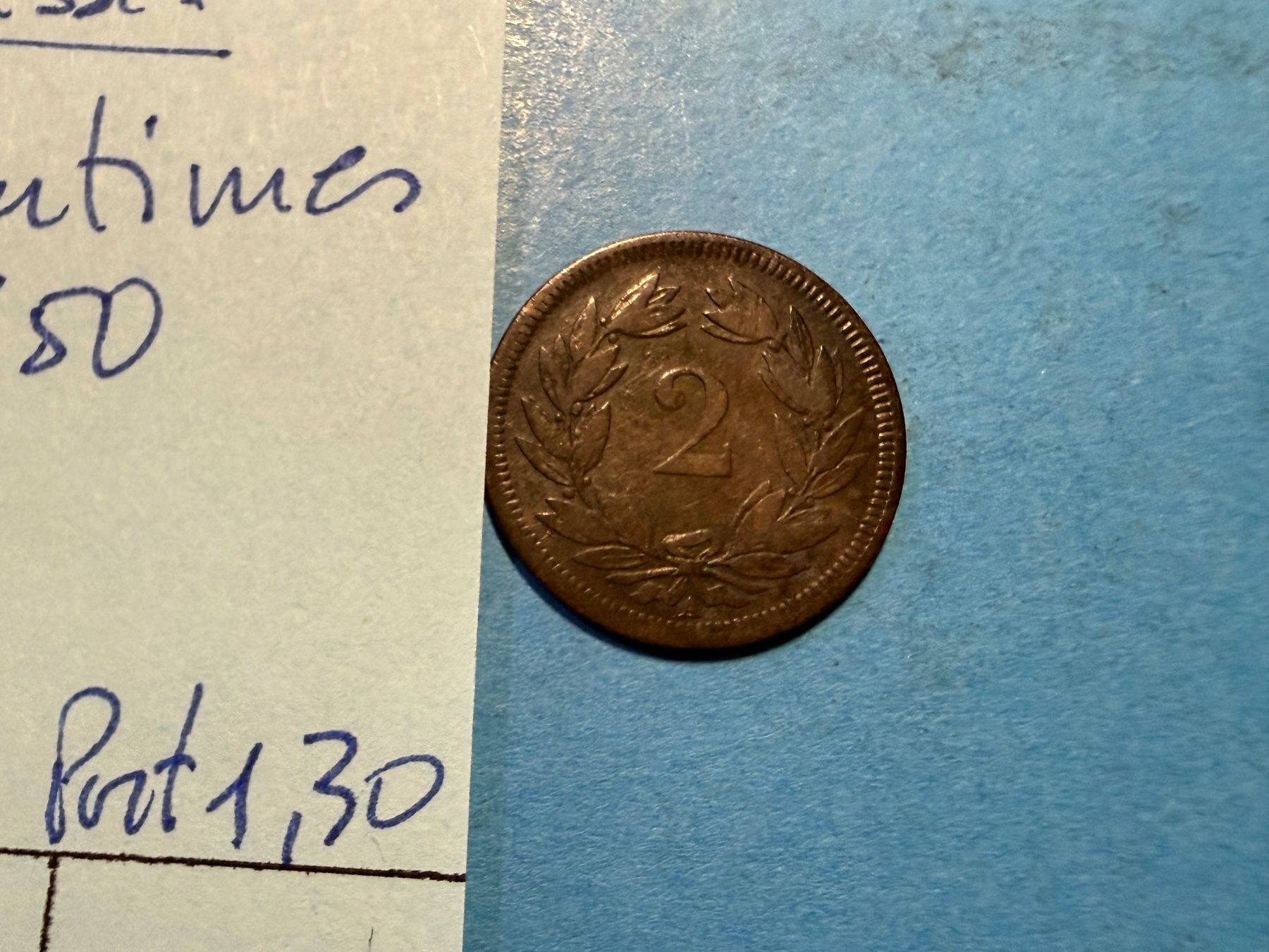 Tutti le monete: SUISSE : 2 CENTIMES 1850 – Usato da genève venduto da GEnumist 2
