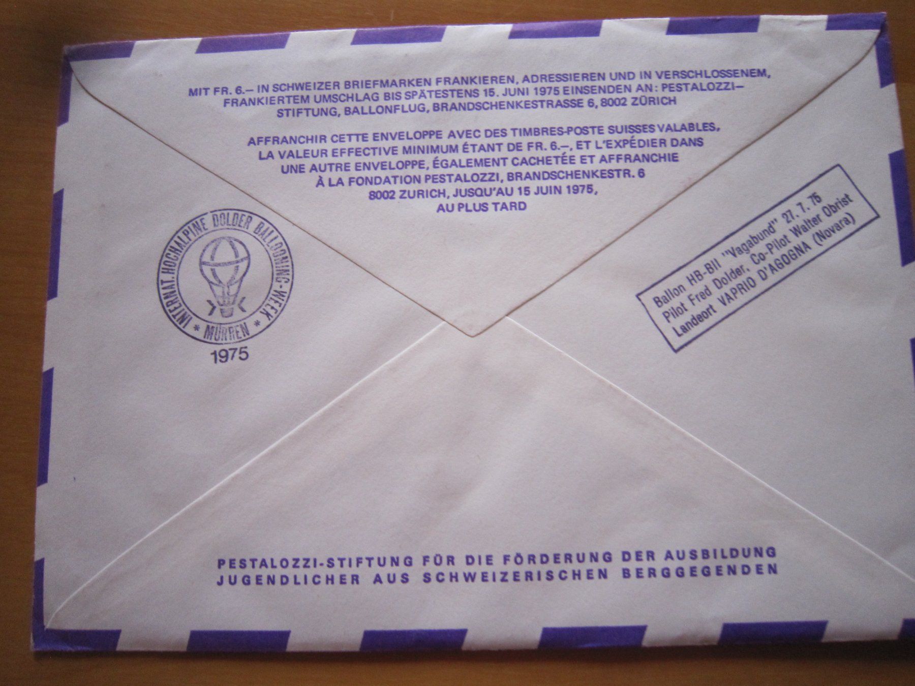 Tutti i francobolli: Ballonposto 1975 Stempel Brissago – Usato da Giubiasco venduto da sal_9j6w 4