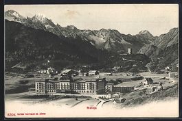 AK Maloja, Ortspartie mit Bergen, 1906