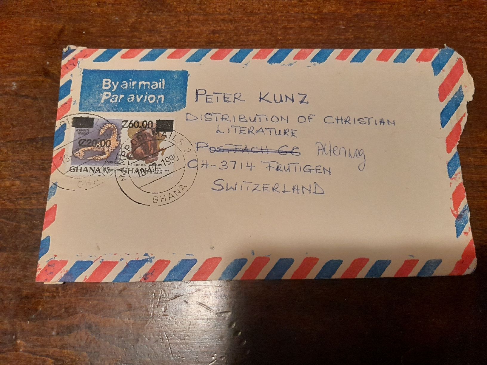 Alle Briefmarken: Enveloppe Ghana 1999 Animaux – Gebraucht aus Marly von globetrotter1723