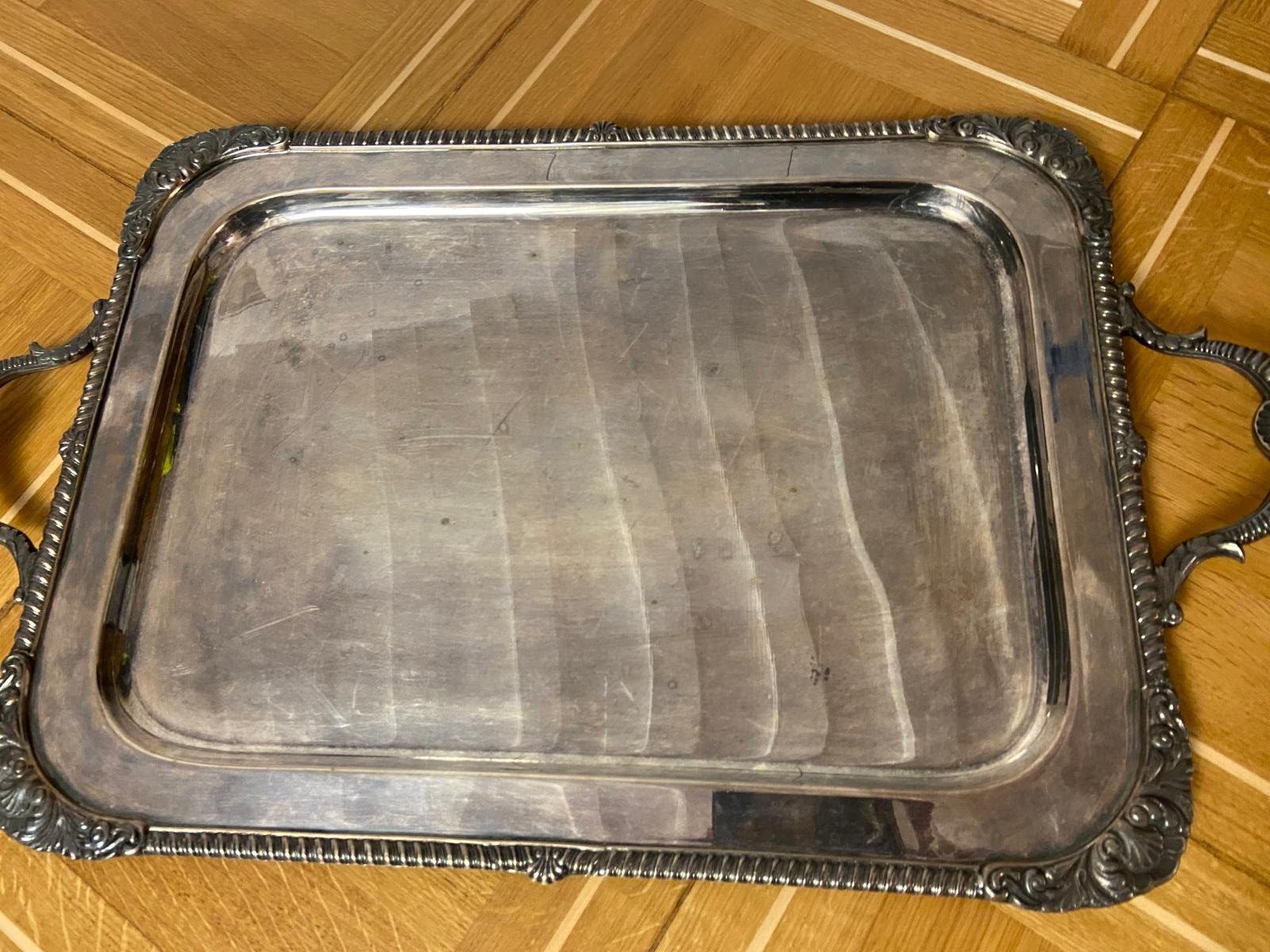 Servierplatten: Vintage Serviertablett, Silber, Rechteckig, mit Griffen – Gebraucht aus Lohn SH von Winter03 1