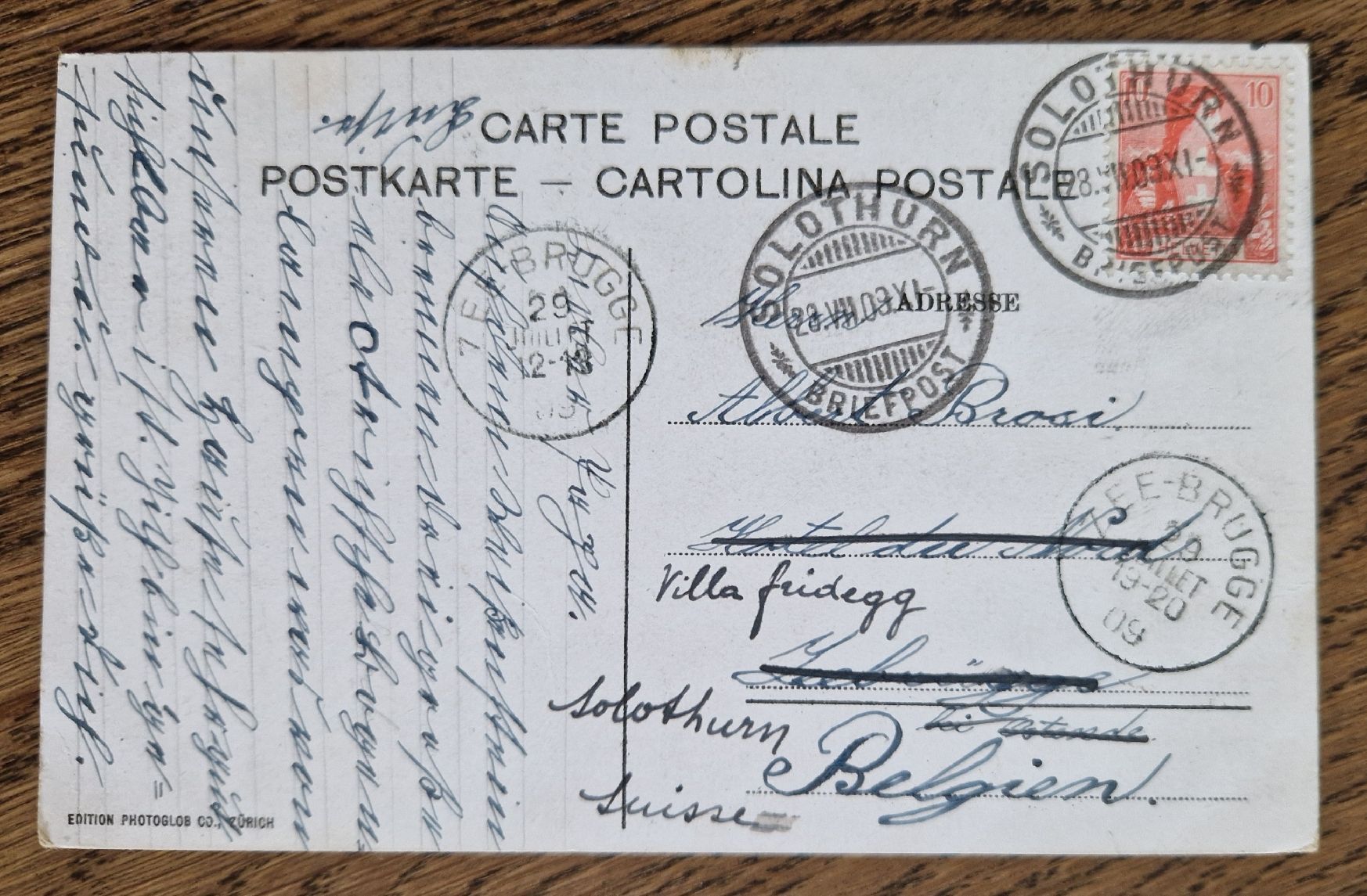 Cartoline postali: Solothurn,1909, postalischer Irrlauf mit div. Stempeln – Usato da Ebikon venduto da Donar50 1
