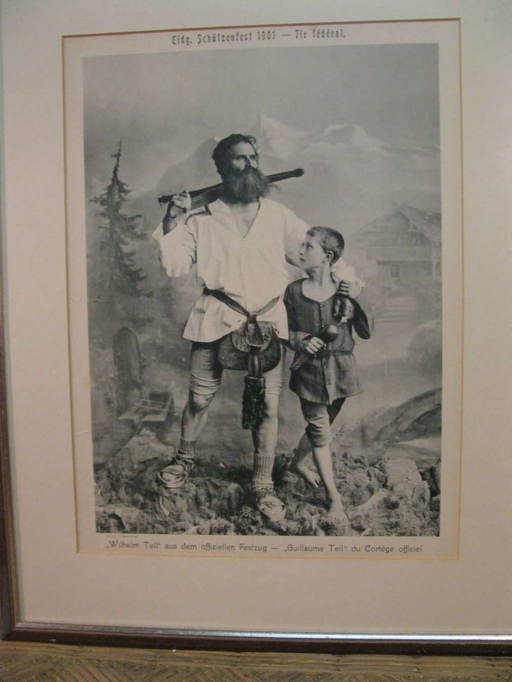 Grafica & Litografie: Jubiläums-Bild 1900, Willhelm Tell mit Sohn – Usato da Altstätten venduto da antikundart 1
