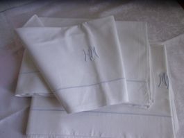 Leintücher aus Omas Zeiten 2 Stück, weiss/hellblau
