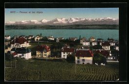 AK Peseux, Ortsansicht et les Alpes