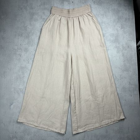 Pantalon Large Lin Intuition Paris - Taille Smockée Beige