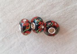 Lampwork Glasperle mit Blumen und Strass Glass bead