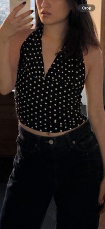 Black polka dot halter top size S