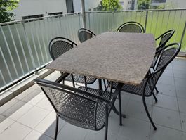 Gartentisch Granit, komplett mit 6 Stühlen