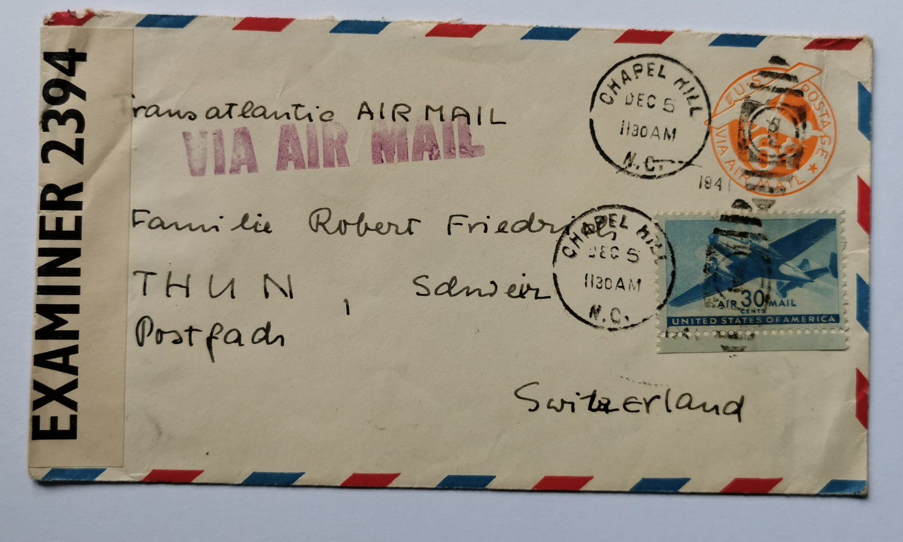Alle Briefmarken: Luftpost-Brief USA 1941 – Gebraucht aus Aadorf von Chnorli-Furz