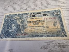 10 Pesos Oro Kolumbien 2. Januar 1961 Banknote