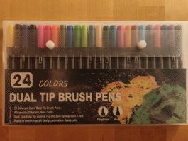 Dual Tip Brush Pens, Set 24 Farben, neu