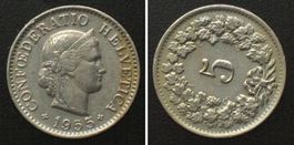 Schweiz 5 Rappen 1955 Ku-Ni STEMPELDREHUNG 60° RAR! vz