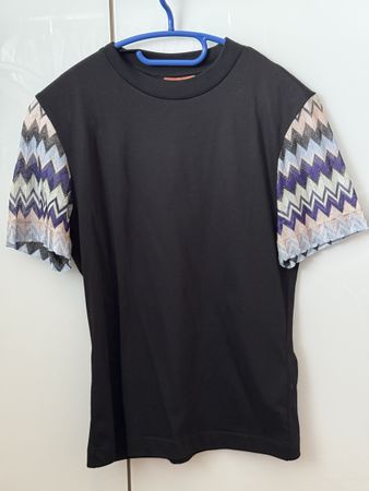 Missoni Shirt Schwarz mit Muster Ärmel, Grösse XS Top!