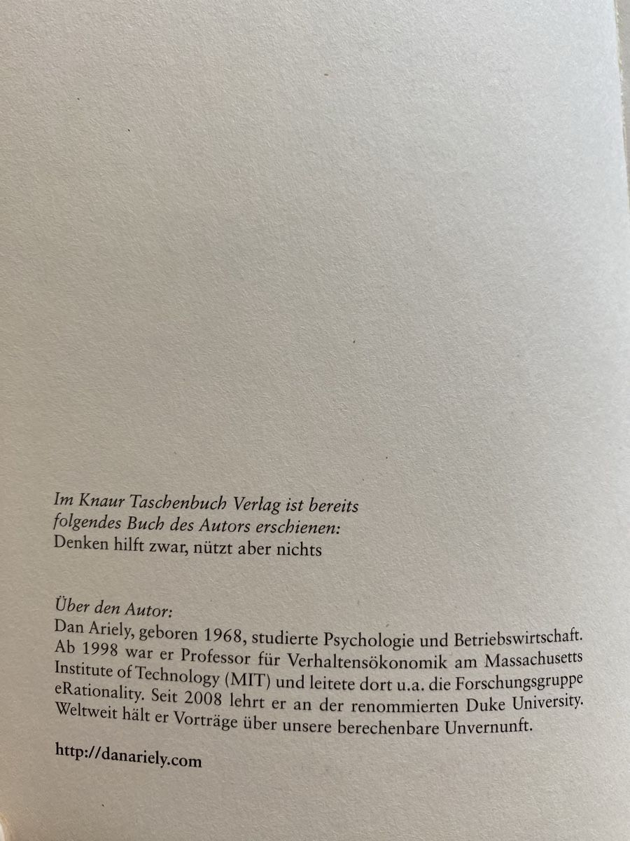 Bücher: Wer denken will, muss fühlen - Dan Ariely – Gebraucht aus Schwarzenburg von Michellu 4