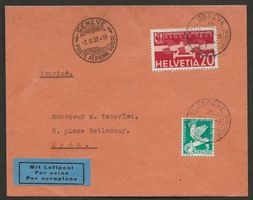 Flugpost Schweiz 1932 Genf Lyon FDC Luftpost