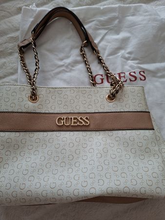 Sac Guess logo imprimé beige et marron usure coins