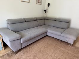 Ecksofa grau mit Schlaffunktion & Bettkasten