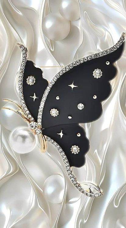 Broche Bijou Vintage Papillon En Perles Noires - Modèle A07 - Occasion - Sans Marque