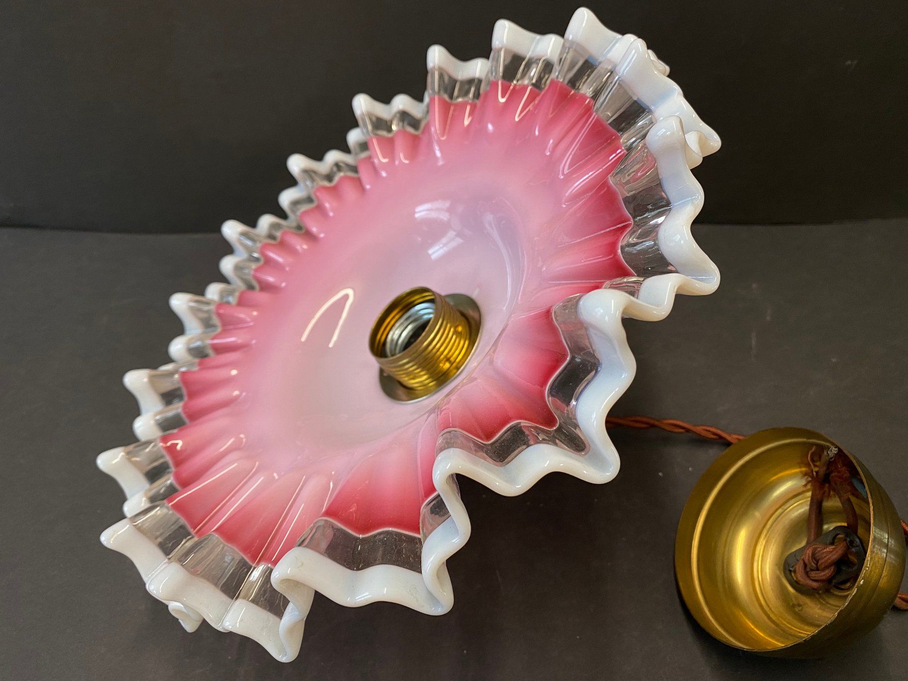 Lampade: Wunderschöne Seltene Jugendstil Lampe Opalinglas & Messing – Usato da Schaffhausen venduto da vintageville 3
