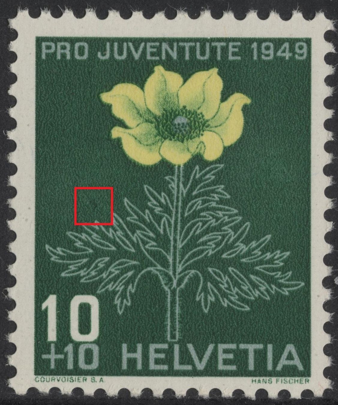 Alle Briefmarken: 10 Rp. Schwefelanemone mit ABART – Gebraucht aus Eglisau von Chperfins